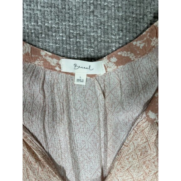 Be Cool Top Womens Large‎ Cream Pink Floral Geometric Rayon Boho - Picture 4 of 9